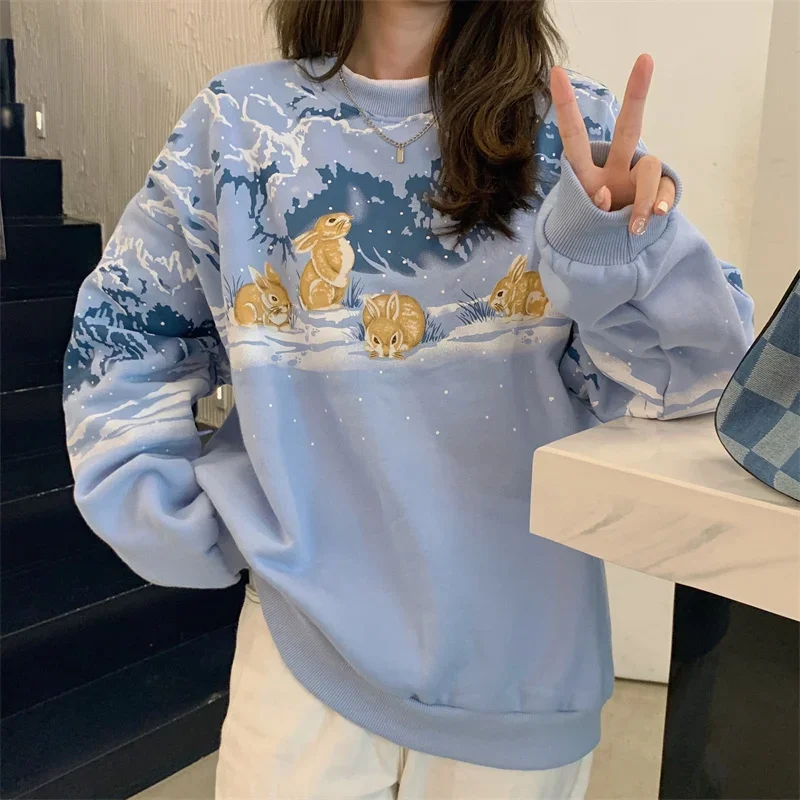 

Female Korean Tops Sweats Pullover Autumn Women's Vintage Loose Cartoon Printed Sweatshirt Japanese Harajuku Ulzzang Sweatshirts