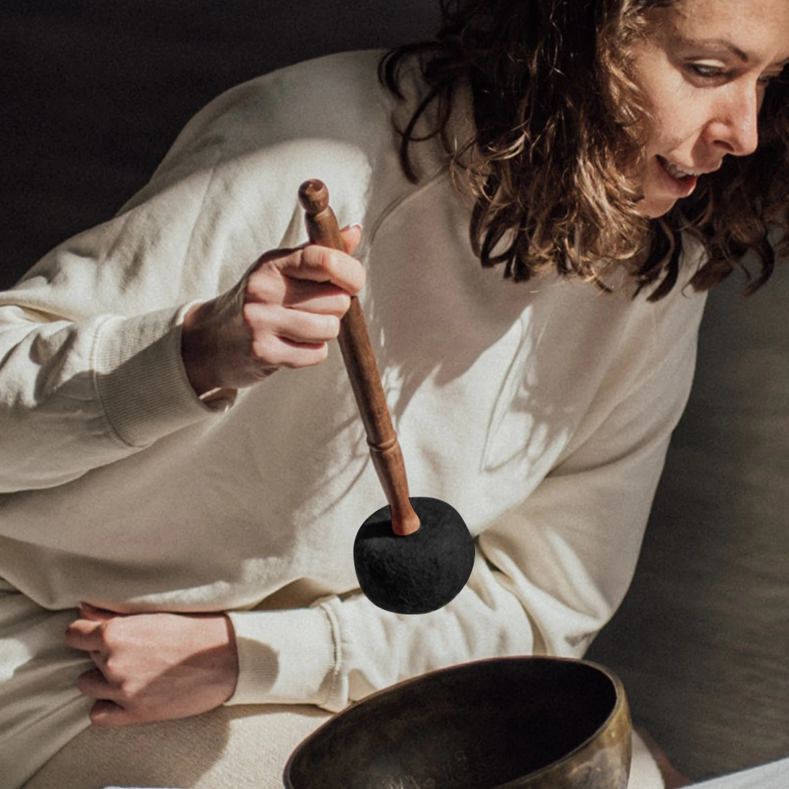 

Wool Felt Bowl Hammer Singing Mallet Striker Wooden Music for Tibetan Black Sound Stick