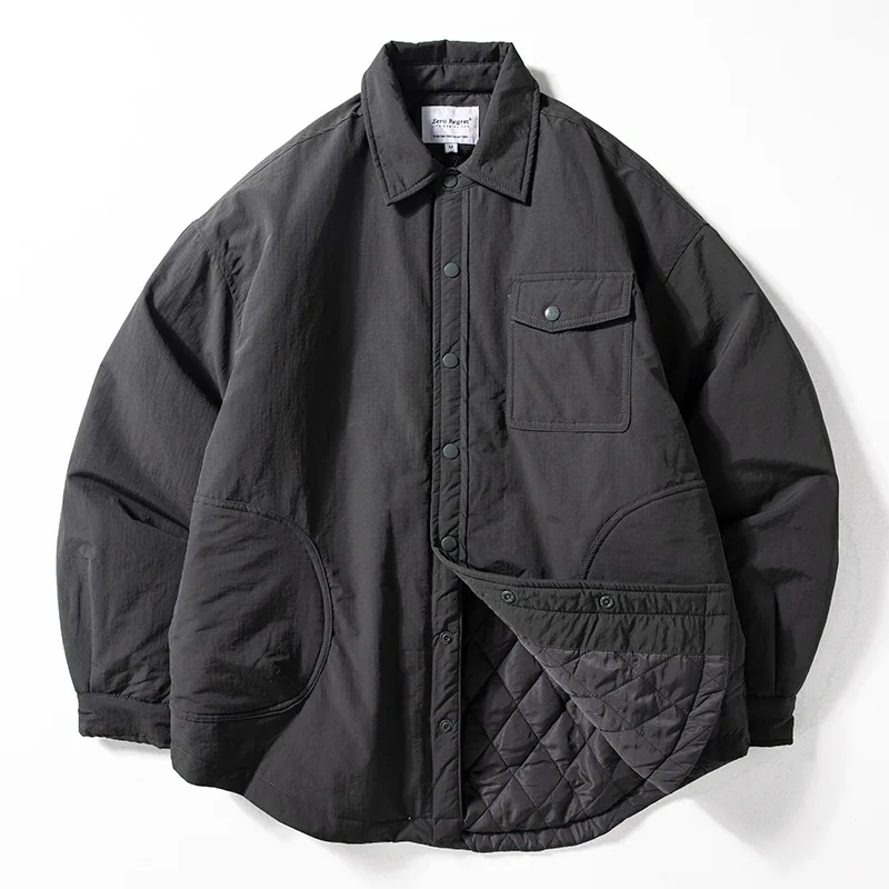 New Men Quilted Cotton Jacket Windproof Waterproof Warm Winter Coat Loose Casual Stand Collar Lightweight Outdoor Clothing