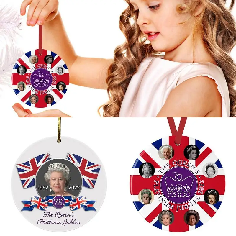 Elizabeth Queen II Christmas Ornament Union Jack Flag Hanging Pendant Hanging Car Ornament Double Side Printed UK England Queen