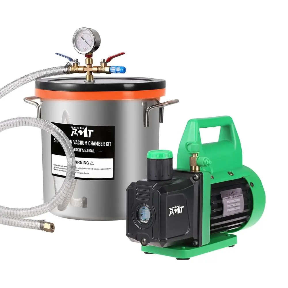 

PB Motor Tech 5 Gallon Vacuum Chamber Kit with 4.5CM Vacuum Pump and Tempered Glass Lid, Perect or Wood Stabilization and Resin