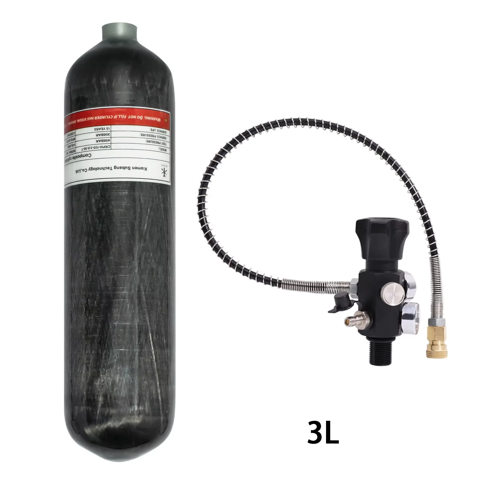 TUXING 4500Psi 300Bar 3L Carbon Fiber Cylinder High Pressure Tank Charging Regulator Fill Station Dual Gauge Valve M18*1.5
