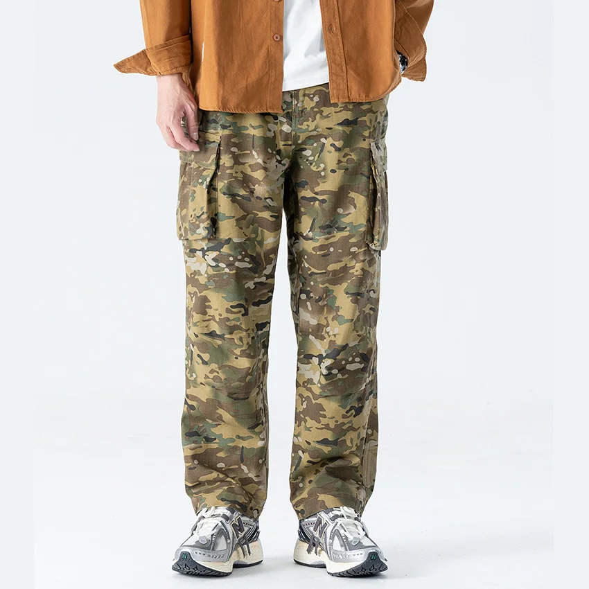 

Pure Cotton Casual Camouflage Overalls Men Streetwear Loose Outdoor Fashion Plus Size Ankle-length Tack Trousers Techwear Pants