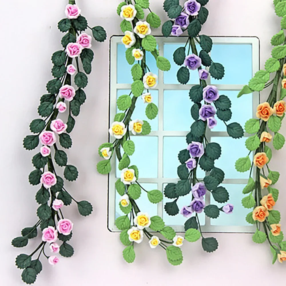 

1/12 Doll House Miniature Clay Rose Flower Vine Simulation Rattan Strip Model Toy For Mini Decoration Dollhouse Accessories