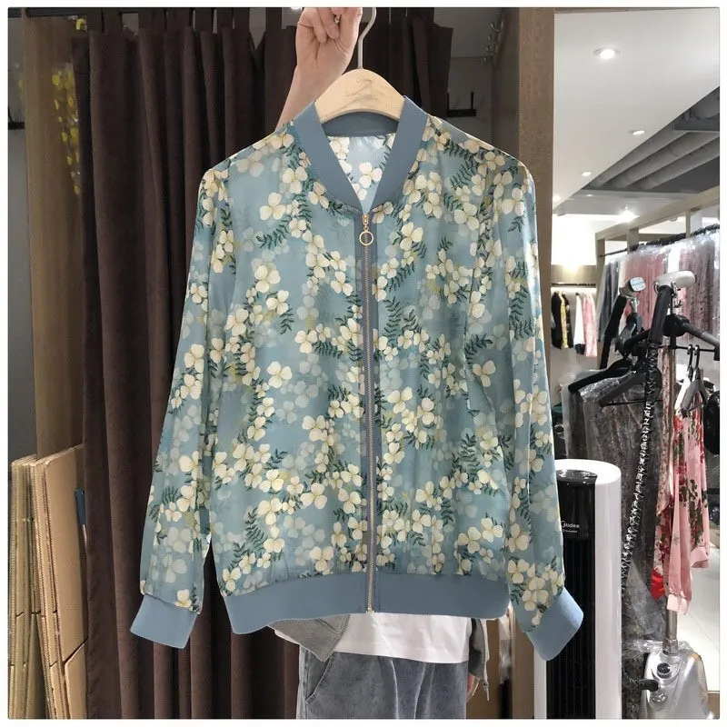 Size M-5XL Women Chiffon Dragonfly Printing Jacket Spring Summer Thin Coat Cardigan Female Long Sleeve Tops Woman Clothes