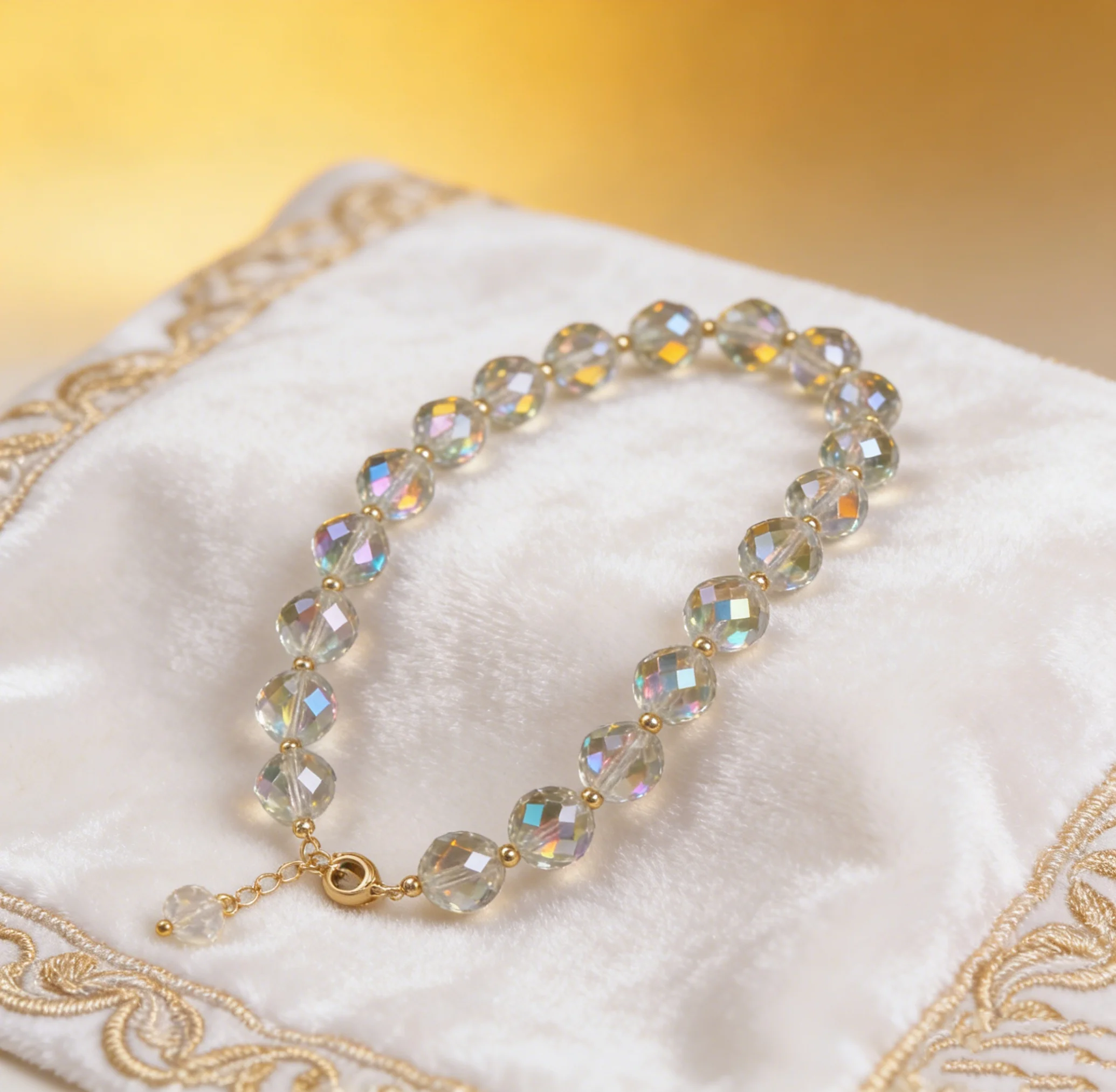 

Women's Elastic Crystal Stone Beads Bracelet Shiny Imitation Jewelry Sweet Fashion Woven Rope Accessory