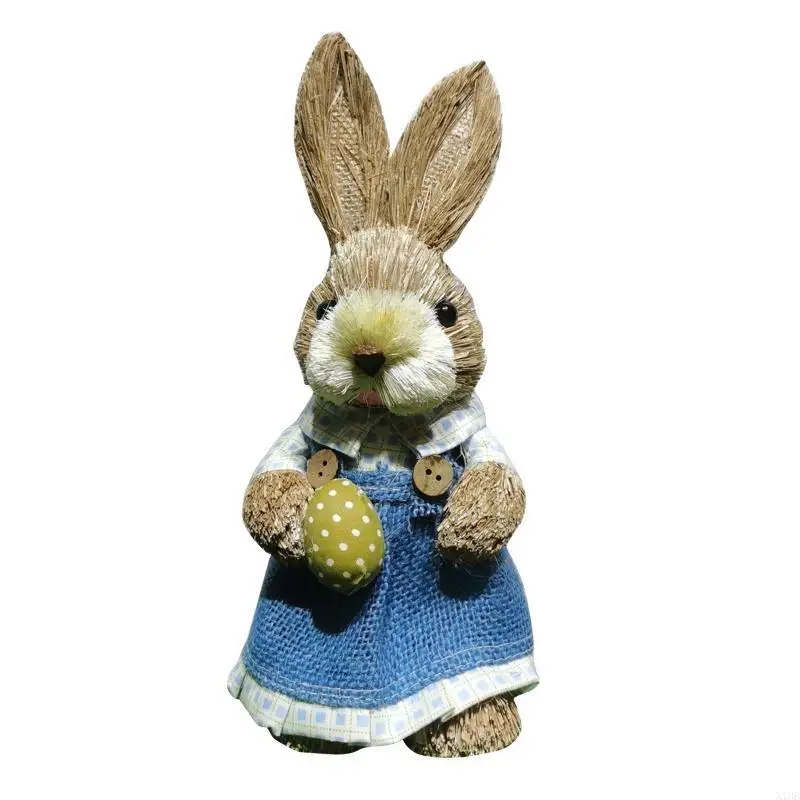  Country Farmhouse Crafts Straw Woven Bunny Figure Home Holiday Decoration Layout