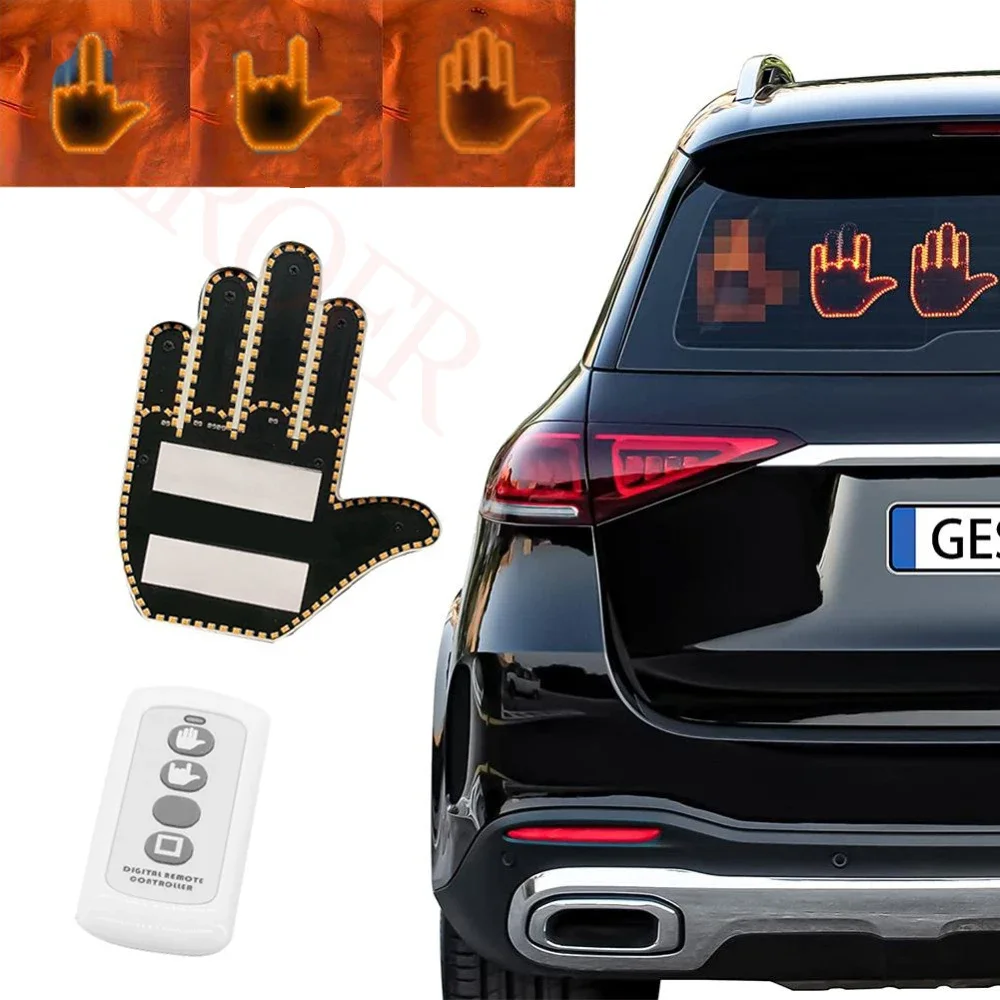 Новый забавный универсальный автомобильный светодиодный фонарь на палец с дистанционным знаком заднего окна автомобиля Янтарный предупреждающий стоп-сигнал на средний палец Знак дорожного расти