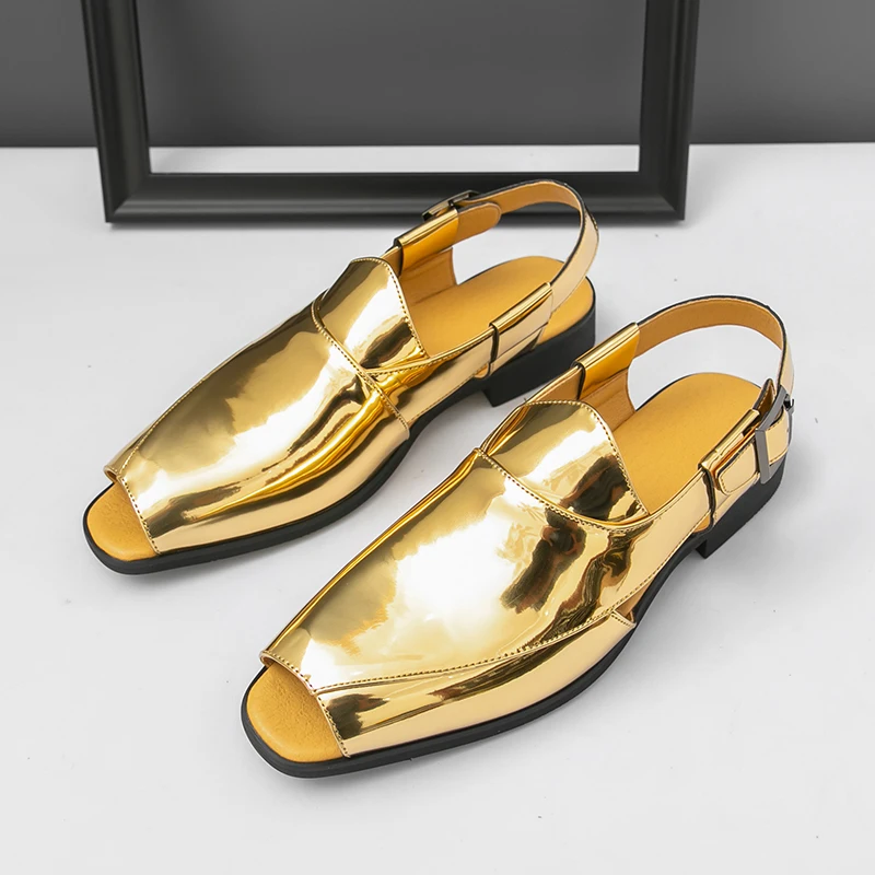 

New Men Business Sandals Gold Silver Pointed Casual Comfortable Breathable Fashionable Beach Sandals in Sizes 38-46 for Men