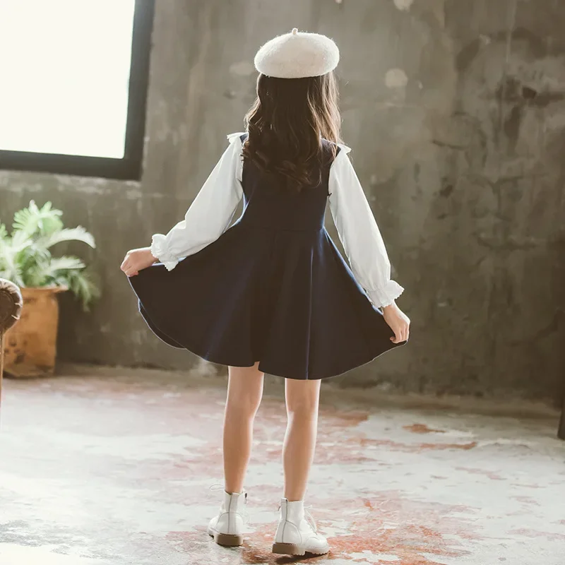 Melario Autumn School New Girls Clothing Dress Baby Casual Dress Kids Patchwork Clothes Children Long Sleeve Dress Blue White