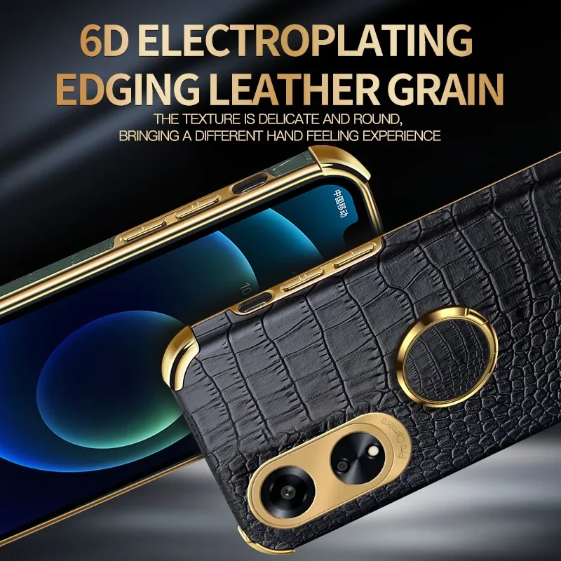 Crocodile Plating Case For OPPO A78 A58 A38 A18 A98 5G A17 A57 A57S A77S A96 A76 A16 A54S A74 Protective Cover Ring Holder Coque