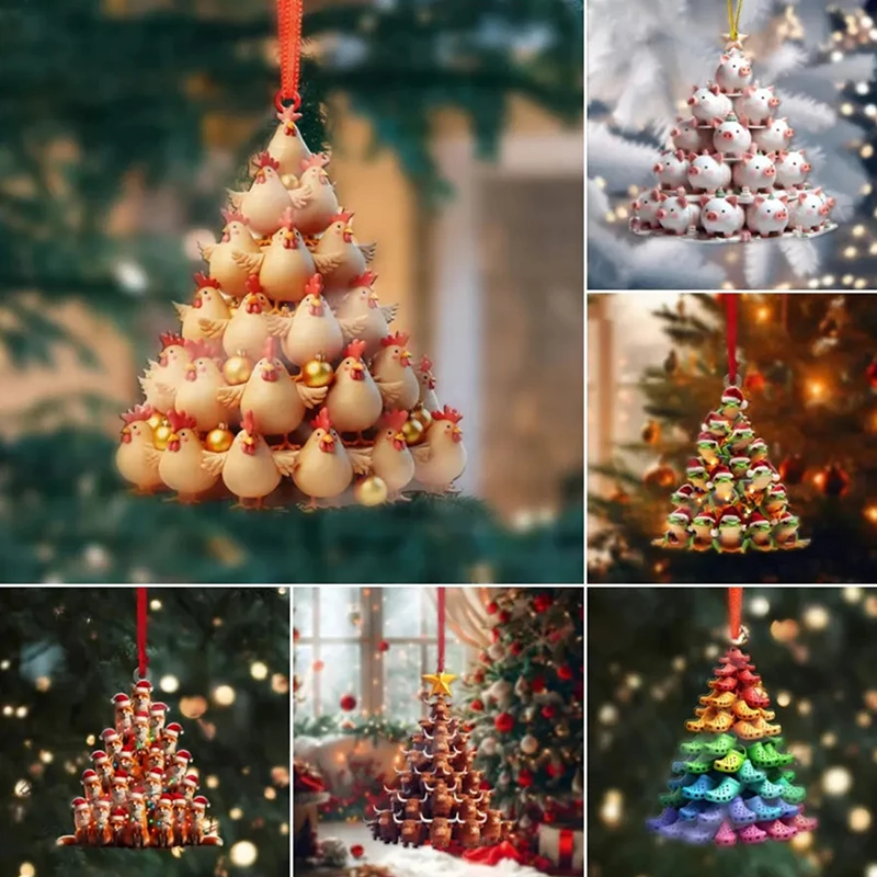 1PCS Christmas Tree Ornament: 2D Stack Mini Slides Club Acrylic Glass Christmas Hanging Ornaments Decor Miniature Stacked Cave