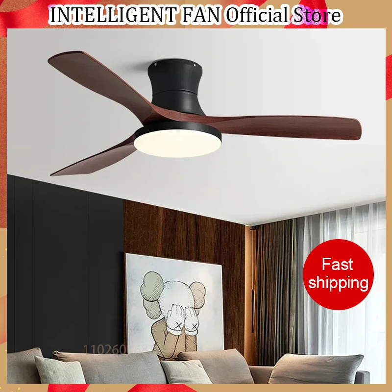 Low Floor Ceiling Fan Light Black Americans ABS Blade Ceiling Fan With Light And Control Indoor Restaurant Electric Fan 110V220V