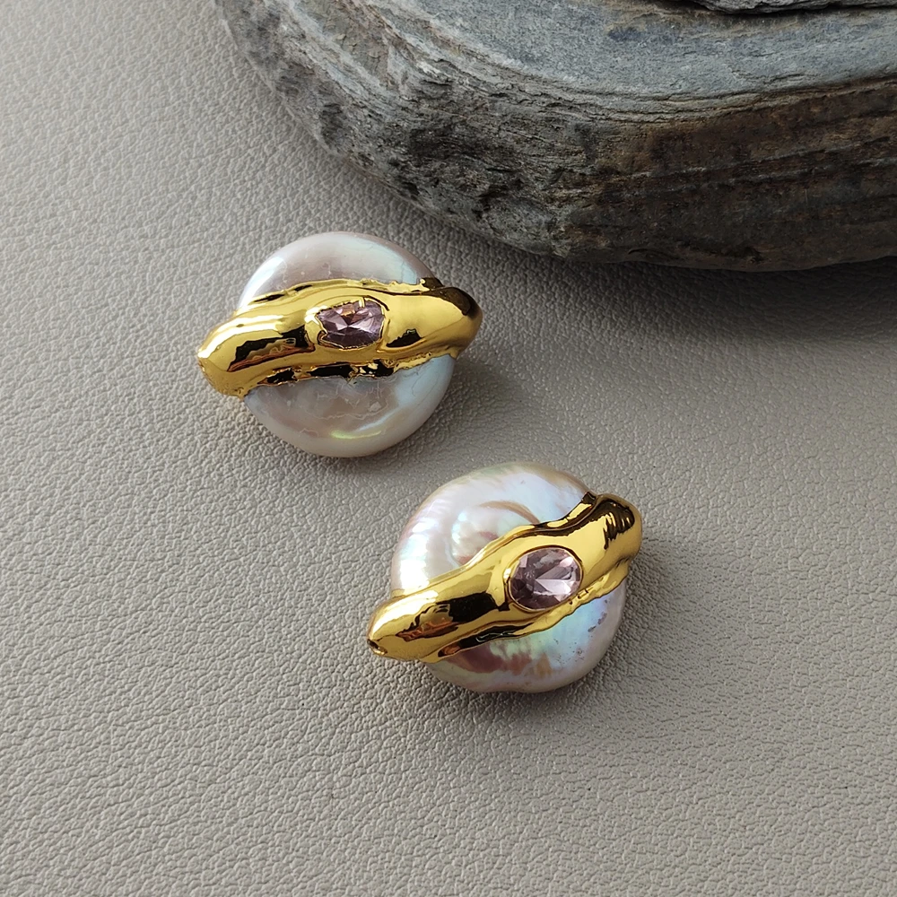 10 PCS Freshwater Cultured White Coin Pearl Beads Metal Bezel Jewelry Making DIY