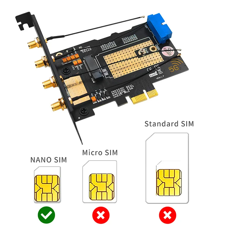 Imagem -03 - Módulo M.2 Wifi para Pcie X1usb 3.0 Cartão de Expansão Antenas Slot Nano Sim Chave Ngff b para 30x4 52 3g 4g 5g m2 Módulo sem Fio