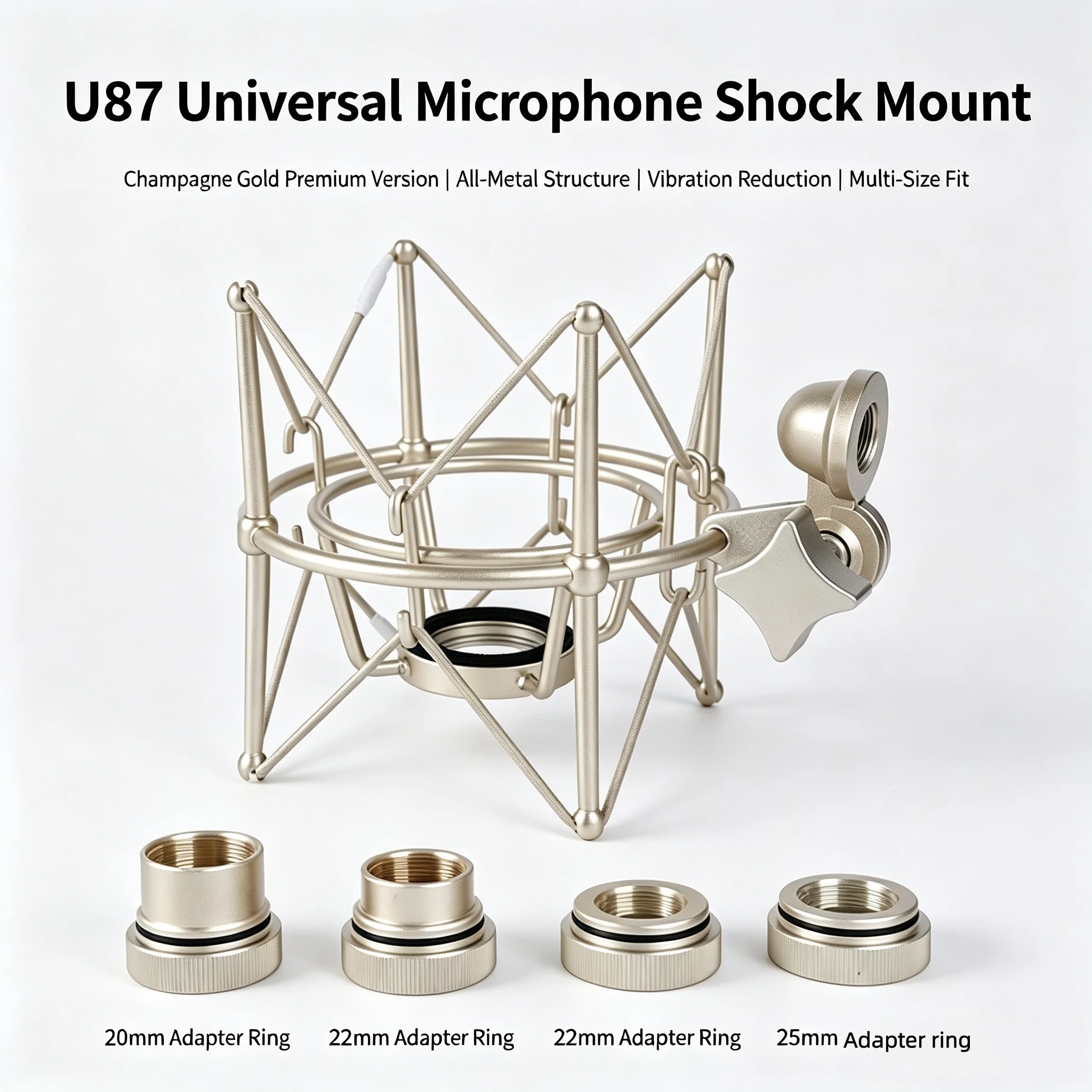 Adjustable U87 Mic Shock Mount, Metal Shockproof Bracket, Studio Recording Condenser Microphone Support Holder