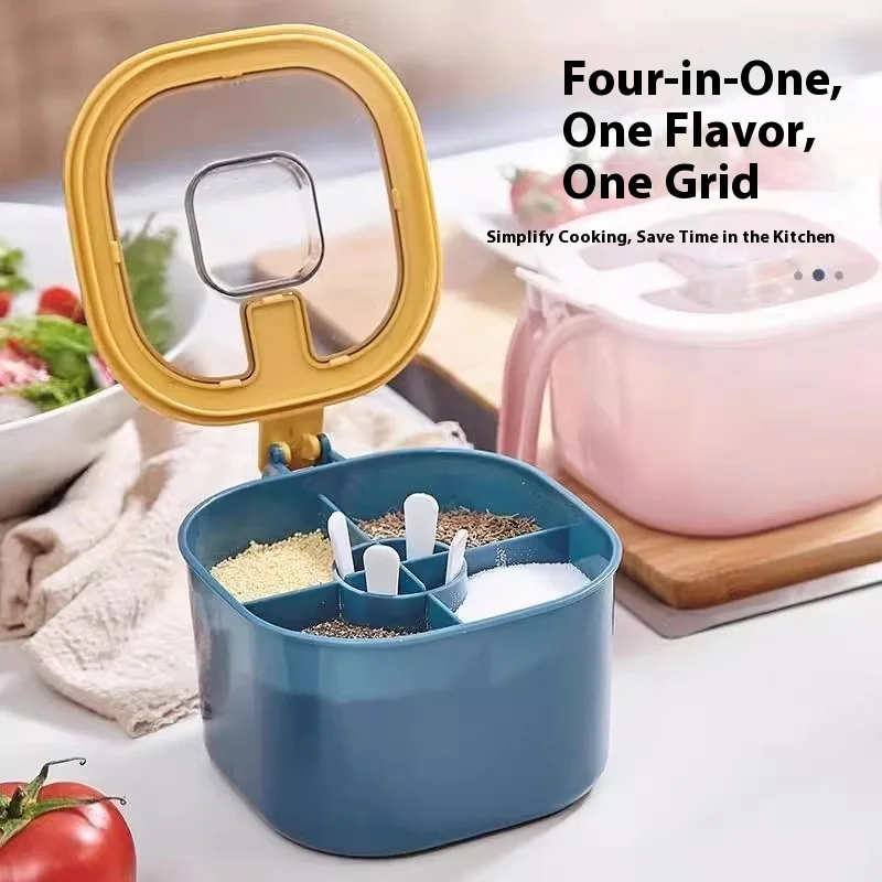 

Four in One Set of Salt Jar Sugar Monosodium Glutamate Household Kitchen Large Capacity Moisture-proof Seasoning Box