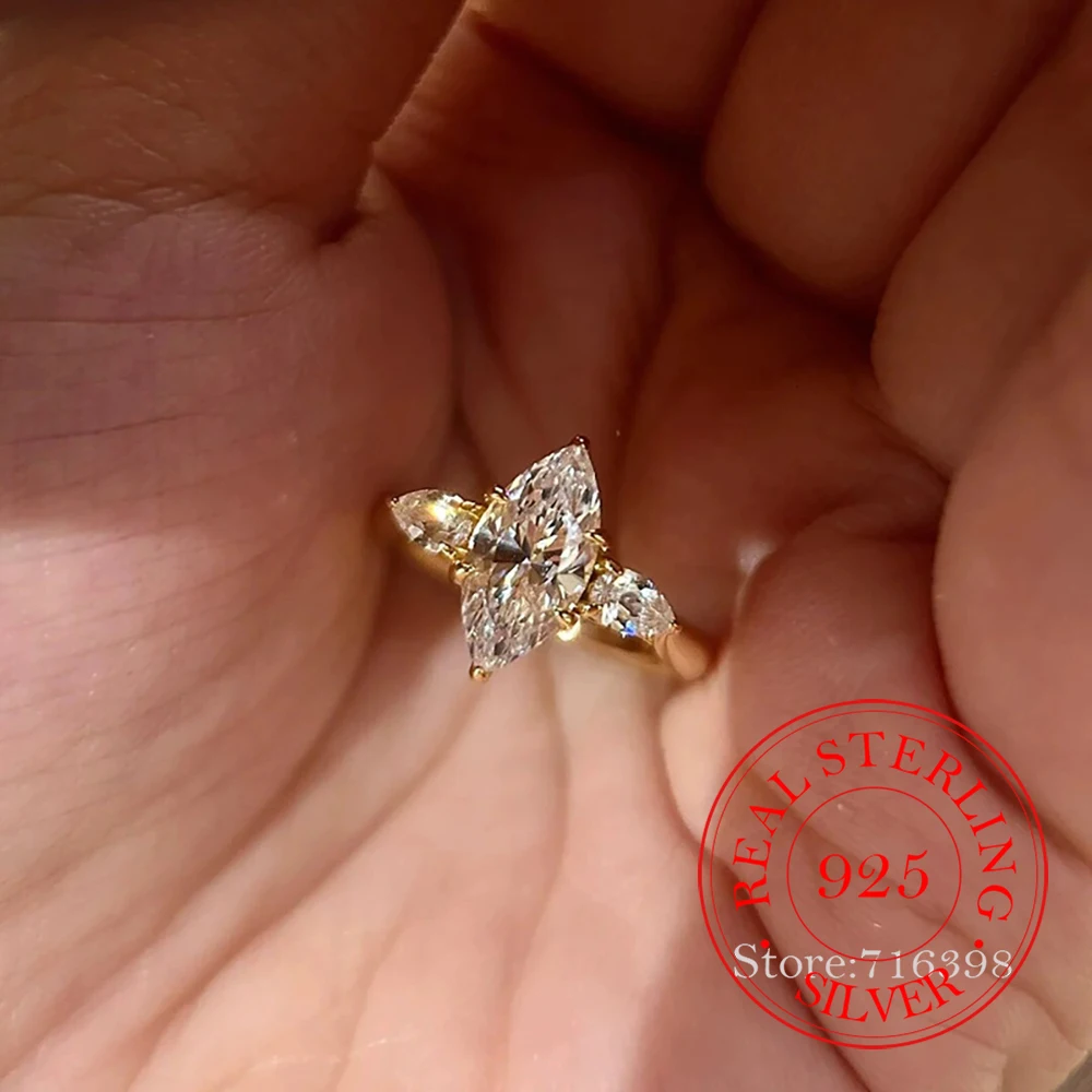 

925 Sterling Silver Jewelry Simple Crystal Horse's Eye Finger Rings for Women Luxury Wedding Party Jewelry For Girls Friend Gift