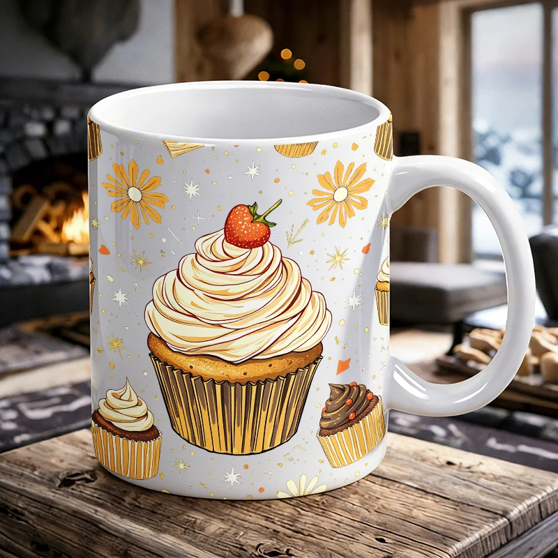 

Cute Hand-Painted Paper Cupcake Ceramic Mug, Coffee Mug, Milk Cup, Office Tea Cup, Drinking Cup, Gift for Friends,Fade-Resistant