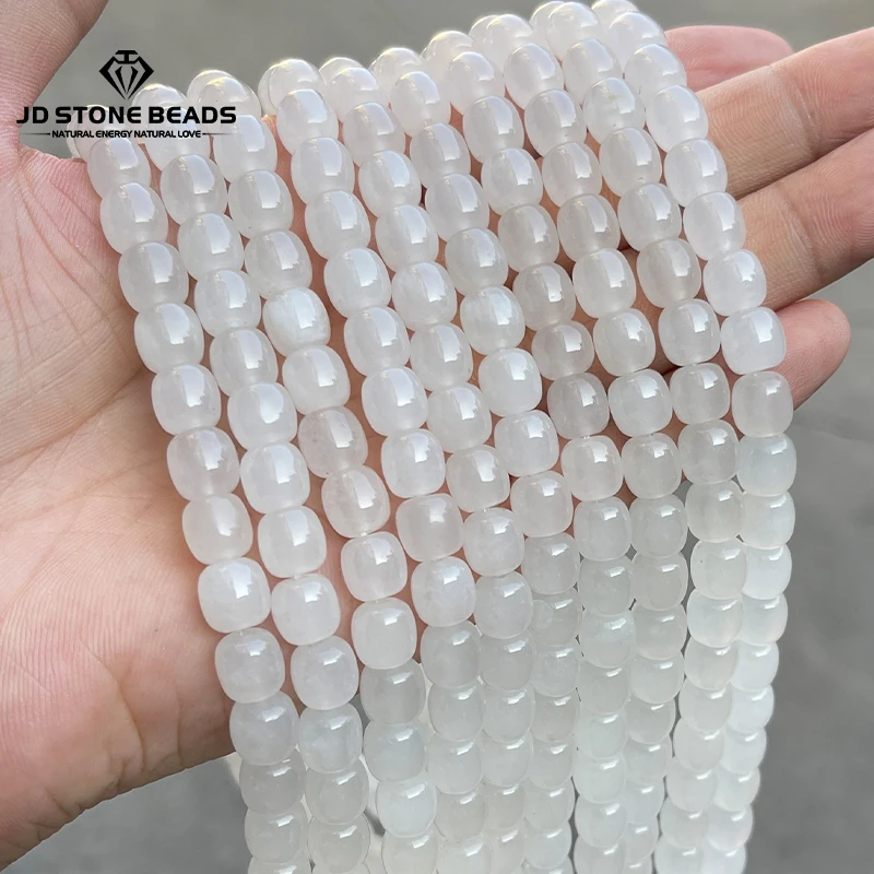 

8*8mm Natural Stone White Jade Barrel Shape Bead Smooth Loose Spacer Bead for Jewelry Making DIY Necklace Bracelet Accessories
