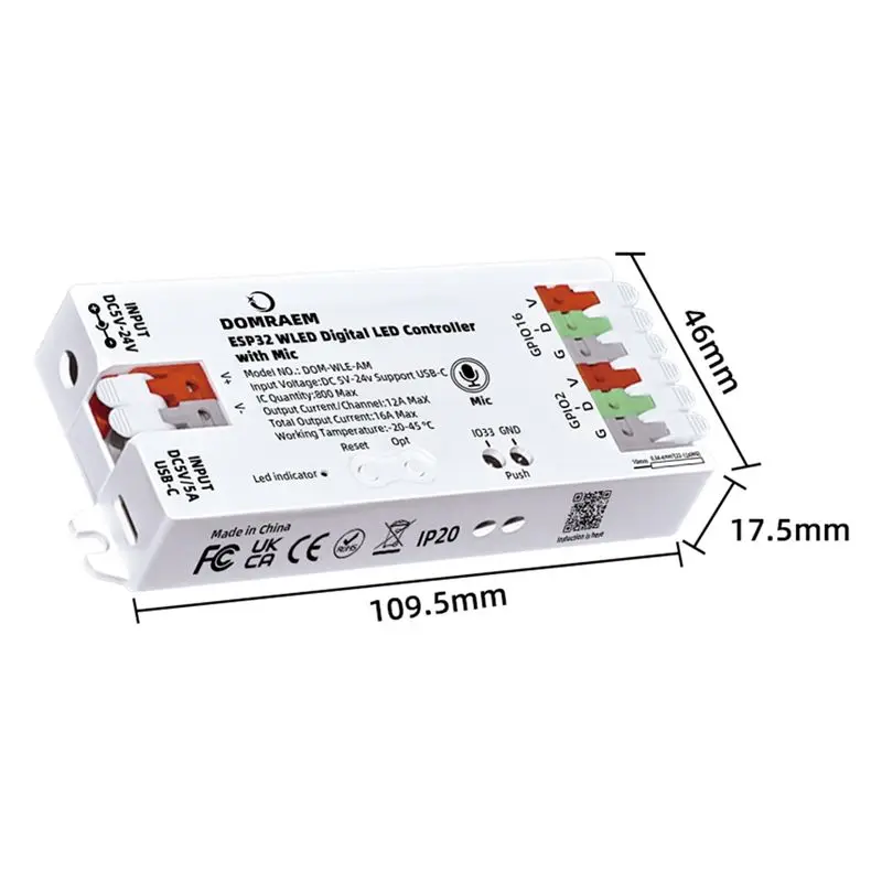 ABUL-DOMRAEM Light Effect Controller LED Strip Controller With Microphone DC5-24V Power 16A 0.5W Standby DIY100+ WS2811/14/05 B