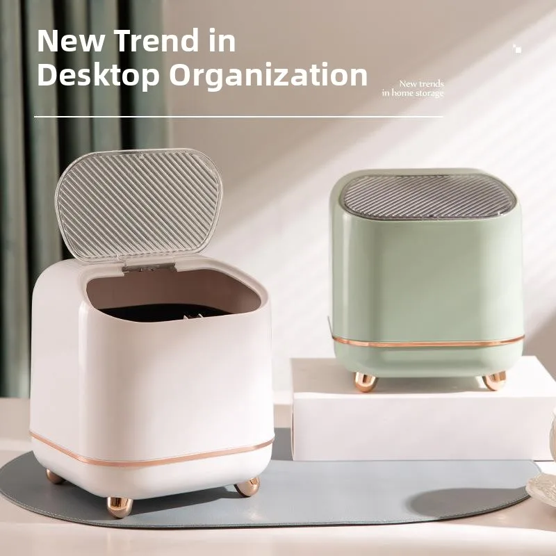 

Small Desktop Trash Can Luxury Lid Flip Press Office Paper Waste Storage Bucket Home Use Size Garbage Can