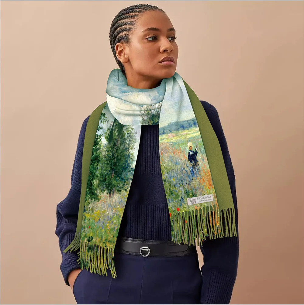 

Шаль с художественным винтажным узором из искусственного кашемира 200x70 см, французский весенний шарф, гладкий, устойчивый к выцветанию, для путешествий и работы