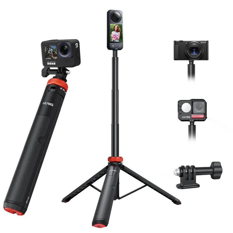 Aluminum Extend Selfie Stick Tripod Mini Portable Vlog Tripod for GoPro Hero 12 11 10 9 8 7 6 DJI Osmo Action 3 4 Insta 360 X4