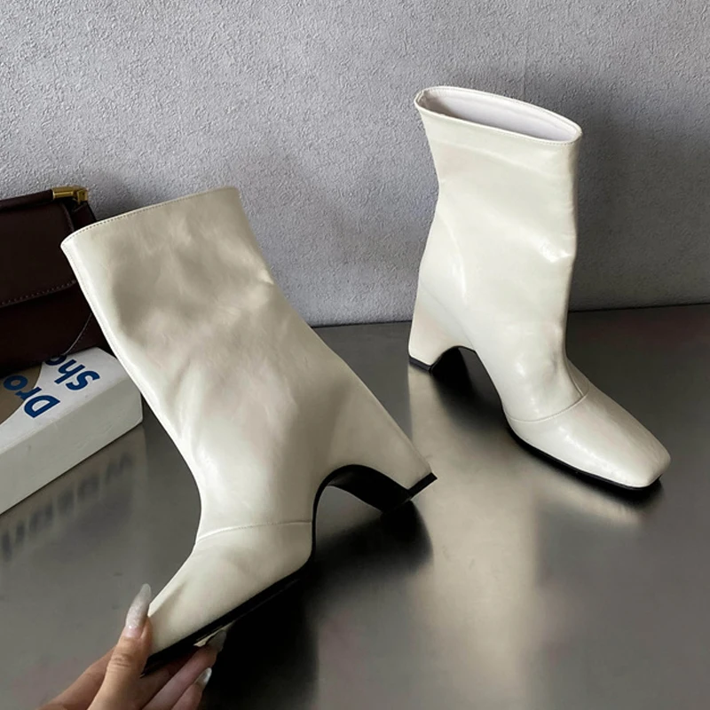 

Liyke Autumn Winter Chelsea Ankle Boots Women Cozy PU Leather High Heels Fashion Square Toe Slip On Ladies Party Shoes Booties