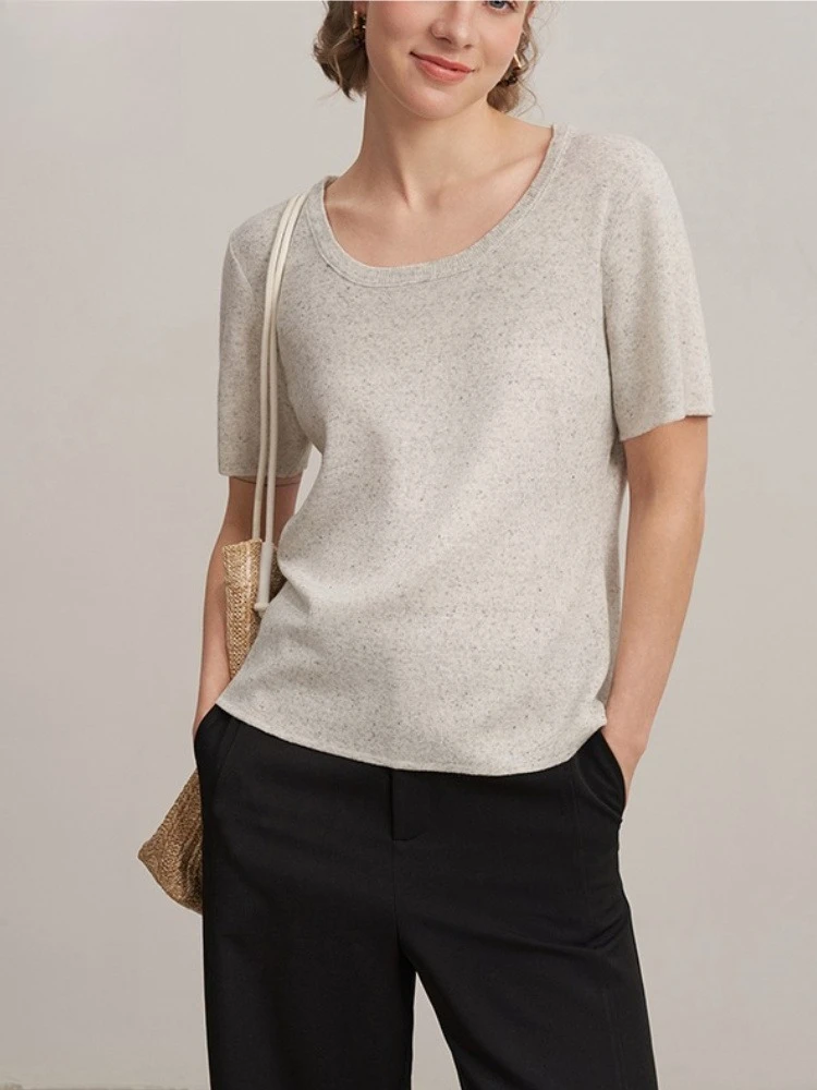 LIEDU Commuter Minimalist Elegant Women Solid U Neck Short Sleeve Pure Cotton Soft Basic T Shirt Office Business Casual Wear