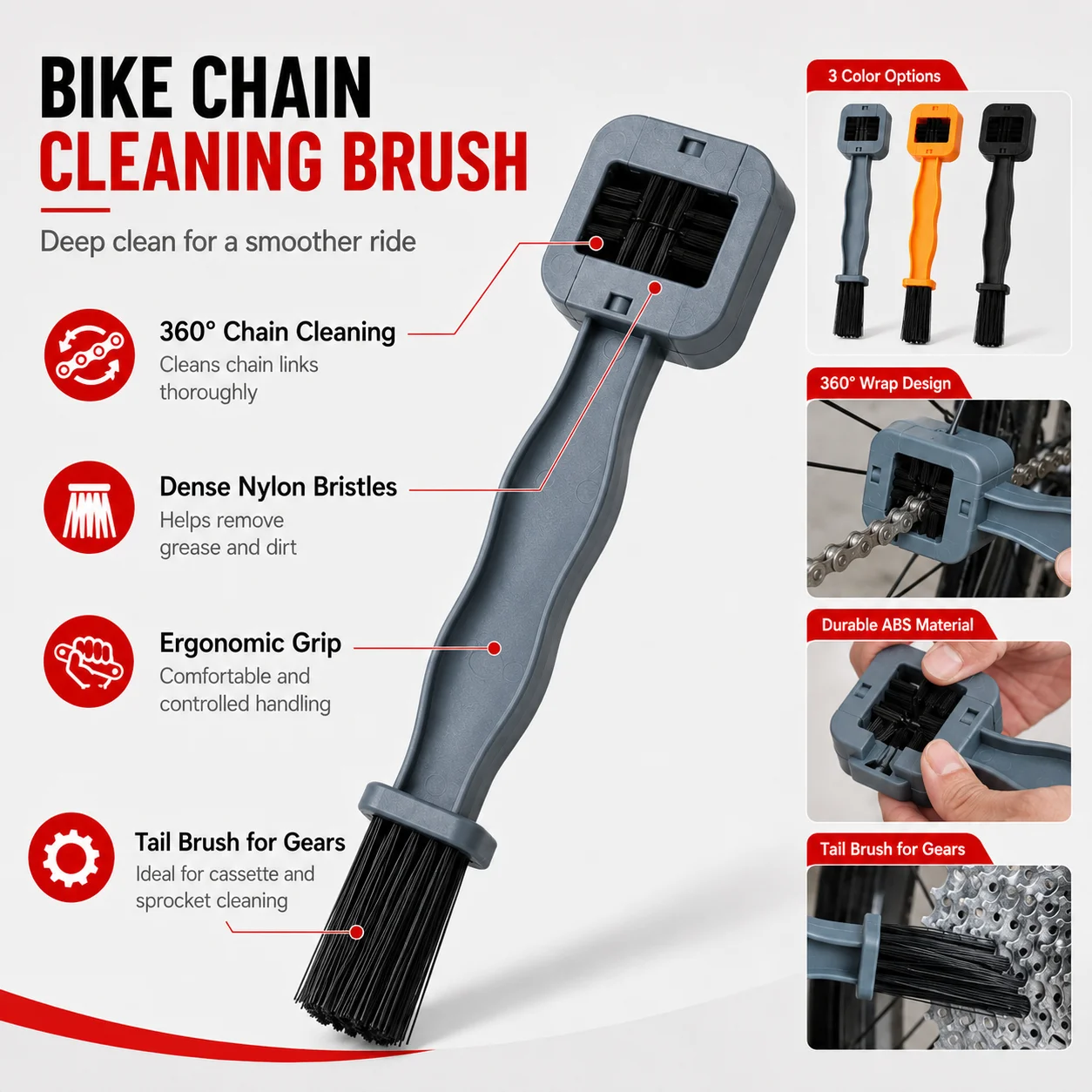 PINMOAP 1PC Bike Chain Cleaning Brush Bicycle Chain Cleaner Scrubber Tool For Mtb Road Bike Cycling Drivetrain Maintenance Repai