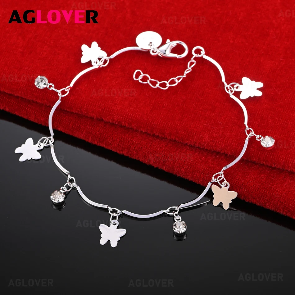 

AGLOVER 925 Sterling Silver Zircon Butterfly Pendant Bracelet Fashion Elegant Women Party Jewelry