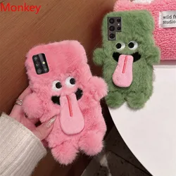 Cartoon Funny Tongue Out Case For Samsung Note10 S10 S9 S8 A15 A05 A10 A30S A50 A70 A31 A9 Warm Plush Soft Fluffy Silicone Cover