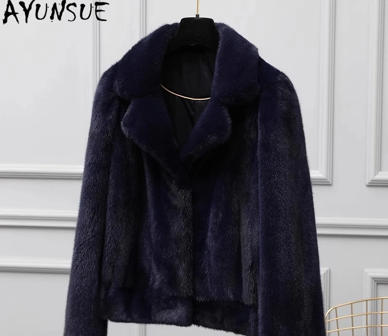 AYUNSUE 천연 밍크 퍼 코트 여성 의류 럭셔리 리얼 퍼 코트 여성용 전체 밍크 신상 겨울 자켓 2025 여성용 코트