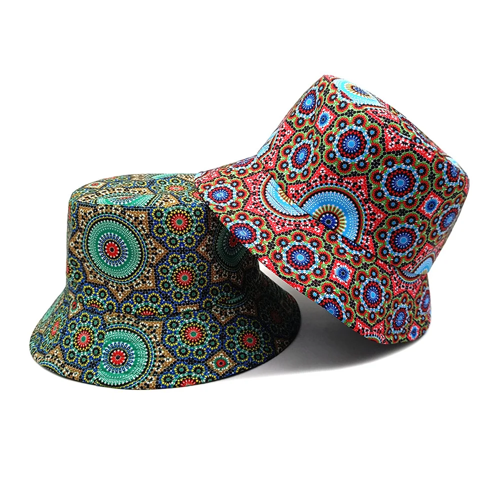 Retro Pattern Bucket Hats for Women Men Summer Outdoor Travel Sunscreen Reversible Fisherman Hat Female Decorate Panama Hip Hop
