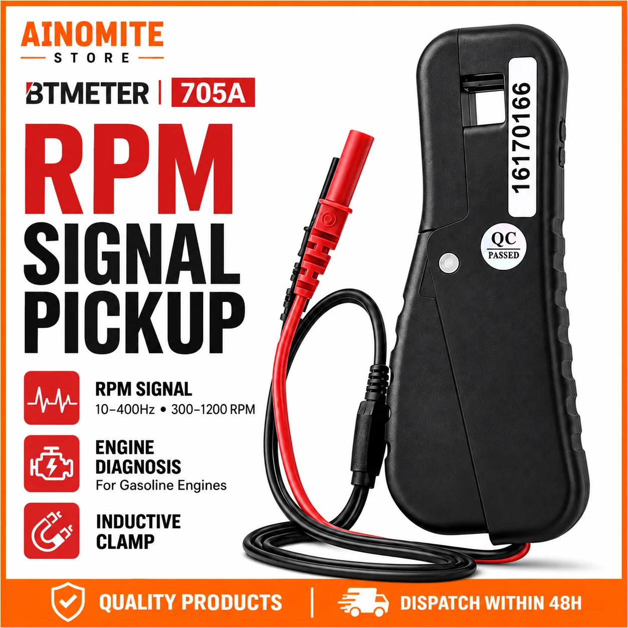 BT-705A Inductive RPM Signal Pickup Clamp Automotive Multimeter Accessory Adapter Lead for Engine Speed Diagnostic Analyzer