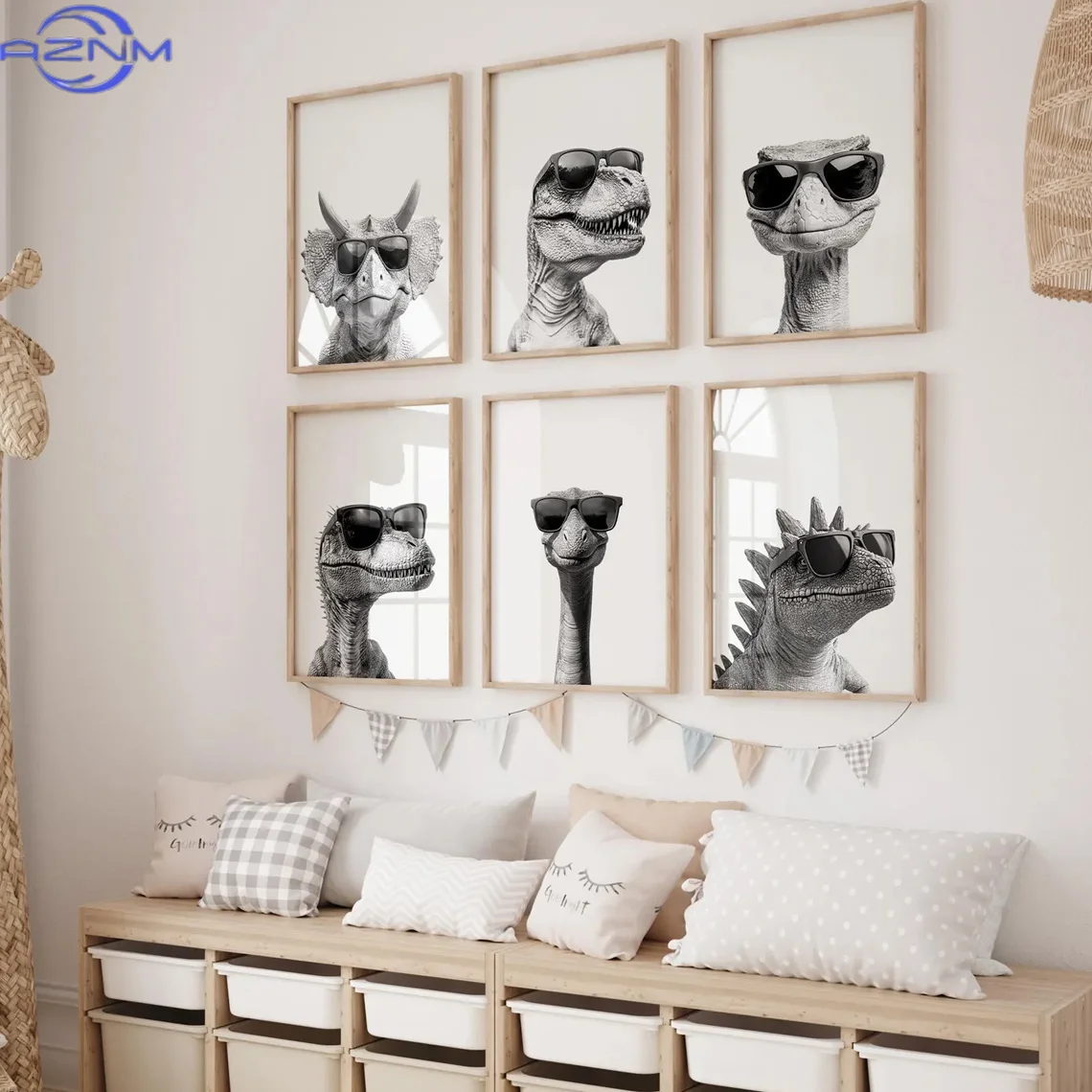 6pcs, Wall Art, Posters, Set of 6 Dinosaur Prints, Dinosaur Wall Art, Dinosaur Room Decor, Boys Room Decor, Realistic Dinosaur A