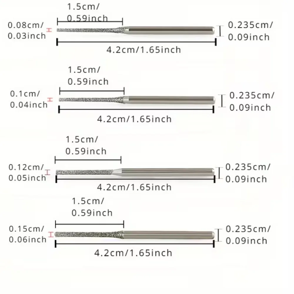 10/5 Stück 0,8/1/1,2/1,5/1,8/2/2,5mm Diamantbeschichtete Bohrer mit 2,35mm Schaft für Glas, Jade, Bernstein, Schmuck, Glasdiamantbohrer – Detail 2