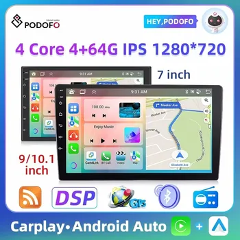 Podofo 7''/9''/10.1'' Android Car Radio 4+64G Universal Multimedia Player Carplay Android Auto WIFI GPS DSP Bluetooth Car Stereo