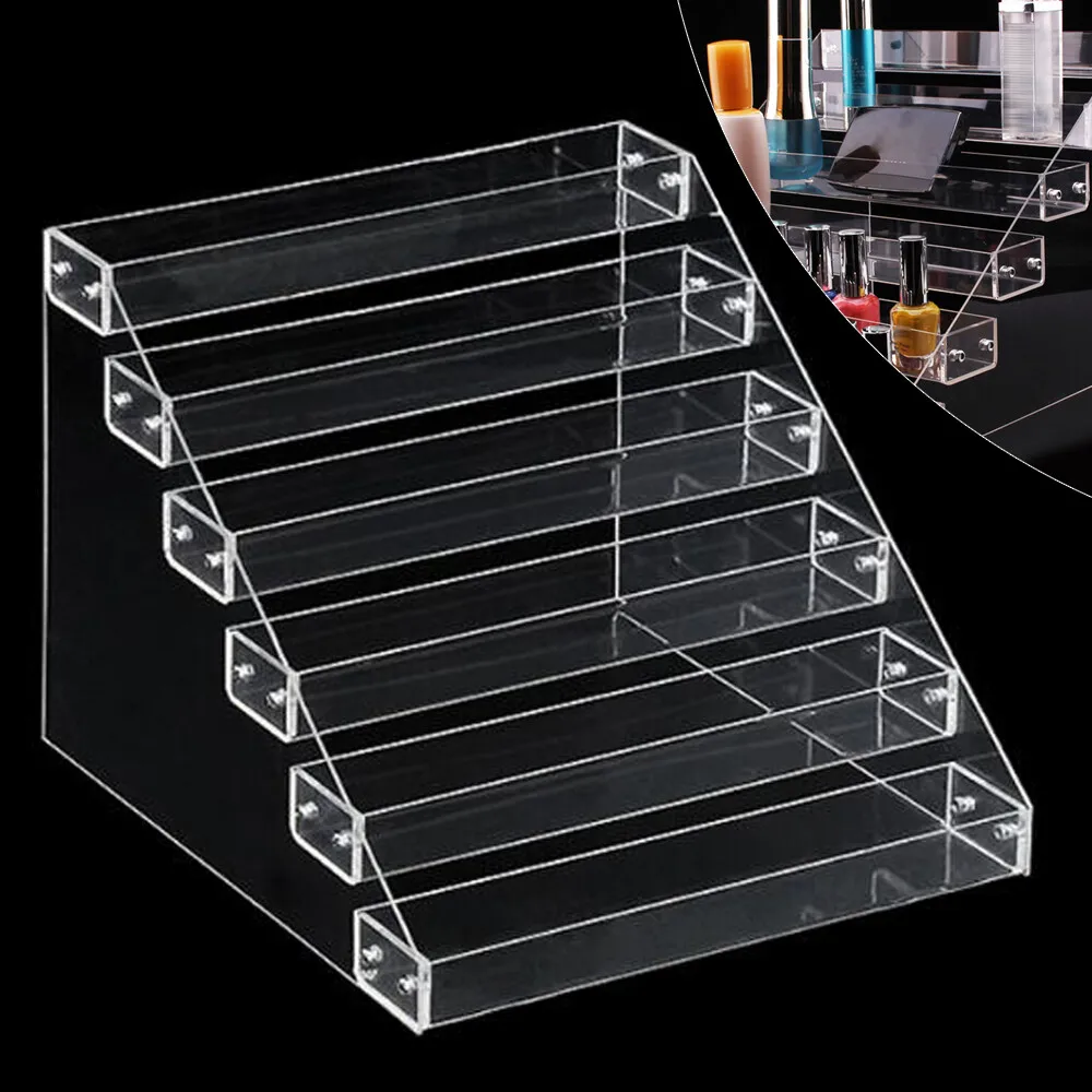 6 Tier Clear Acrylic Rack Perfume Makeup Ladder Display Stand Risers Ink Shelf Acrylic Stand for Action Figures Paint Cosmetics