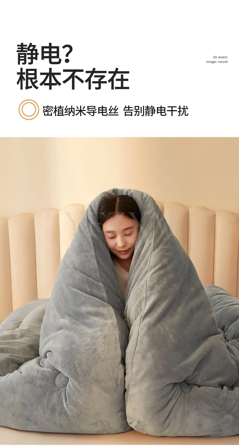 Thickened Warm Milk Velvet Winter Quilt Soft Comfort Double Sided Plush Comforter Queen King Fluffy Warmth Thick Blanket for Bed