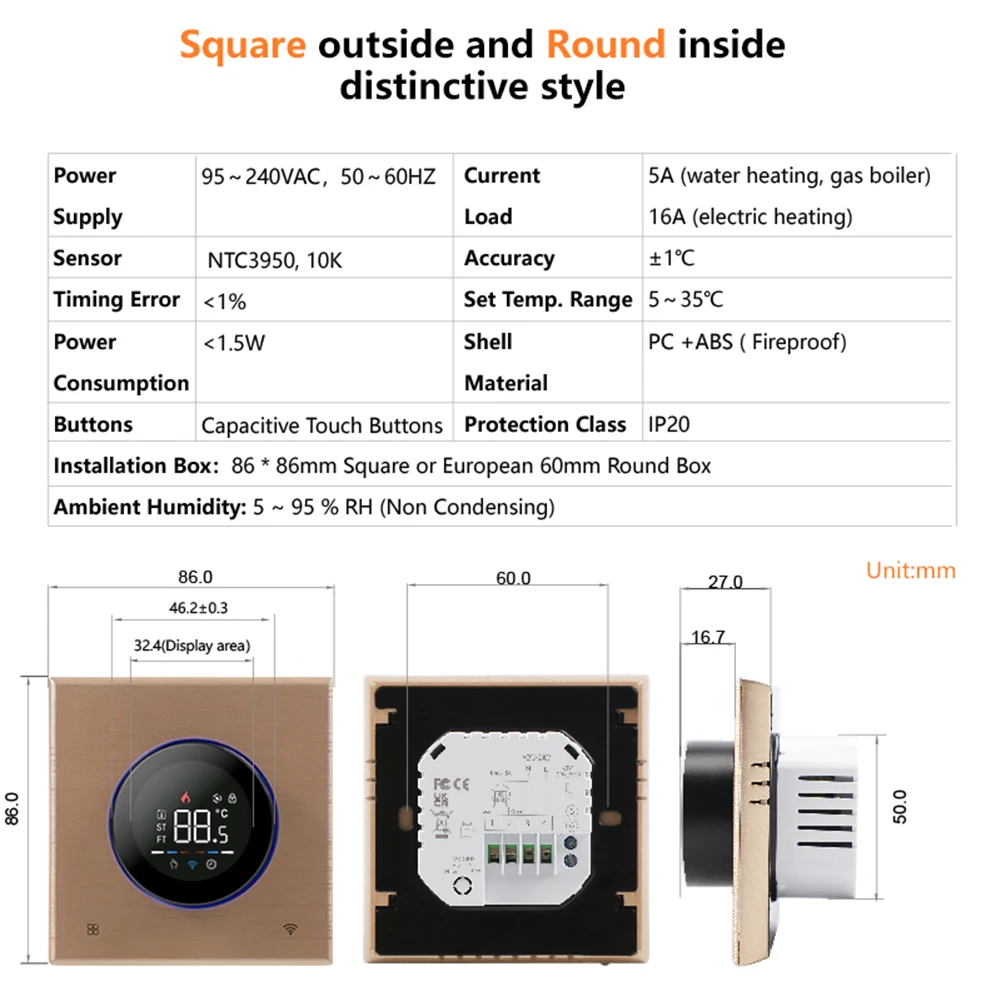 Tuya WiFi Floor Thermostat Smart Home Programmable Digital Knob Thermoregulator Water Gas Bolier Heating Temperature Controller