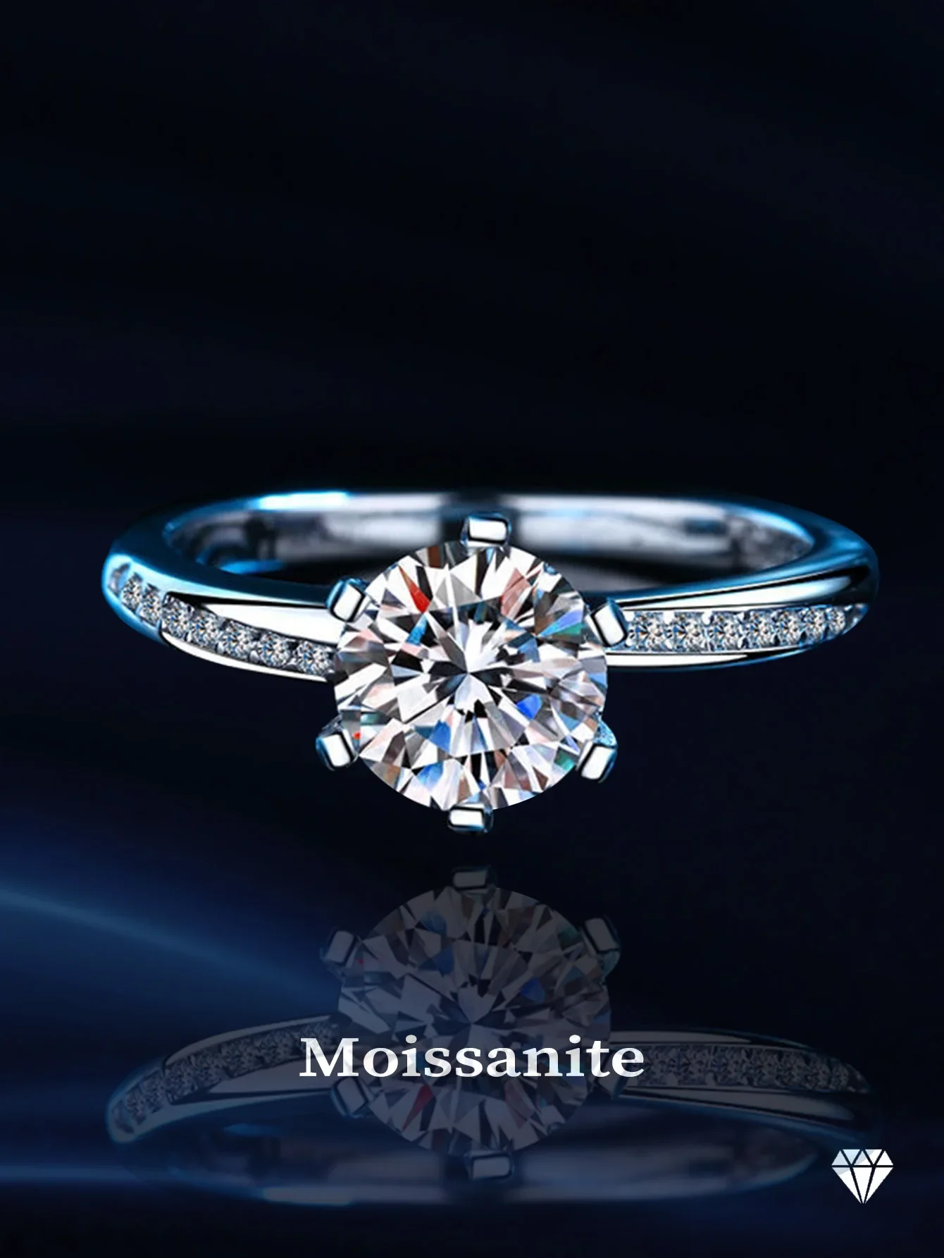 

6.5mm Ring Six-Claw Ring Silver 925 Rings Moissanite Ring for Women Engagement with Gra Certificate