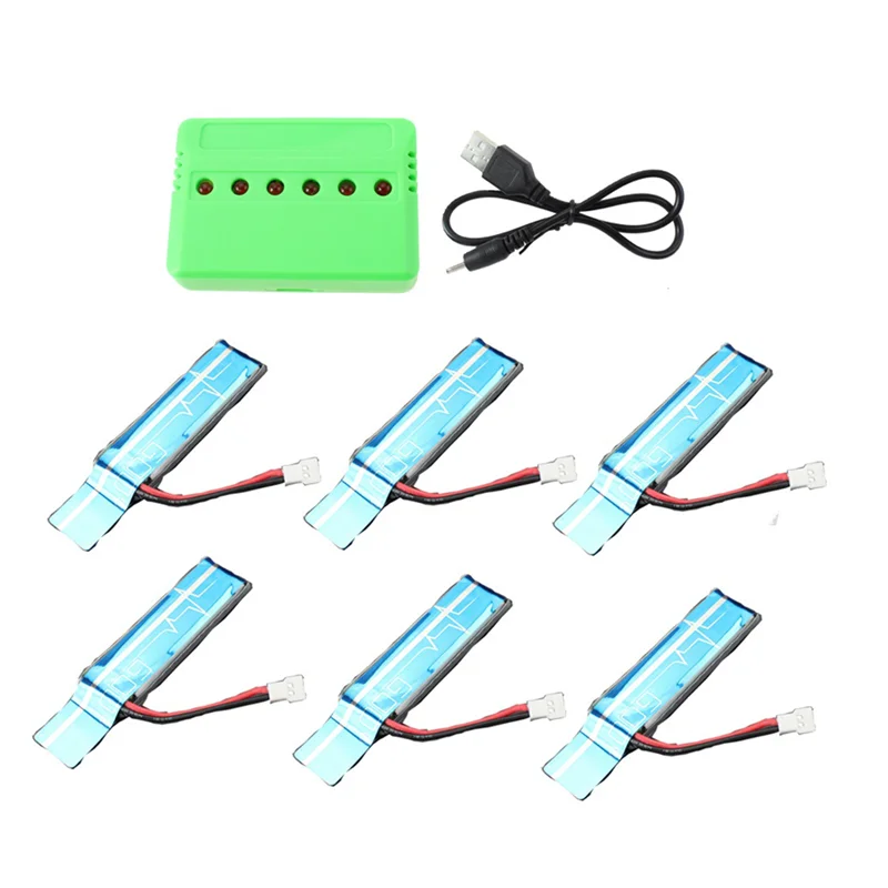 6PC 3.7V 520MAh 30C Upgraded Li-Po Battery with USB Charger for WLtoys XK K110 K110S V930 V977 RC Helicopter Spare Parts