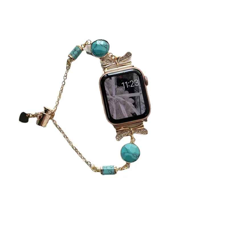 Pulseira de metal para Apple Watch, Link Pulseira para iWatch Series, Gems Stone Band, 40mm, 44mm, 45mm, 41mm, 38mm, 42mm, 49mm, 987Se6543, correa Ultra 2