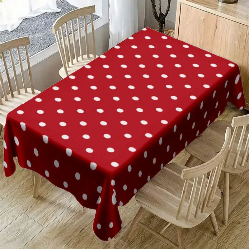 Soft, fashionable and beautiful red polka dot tablecloth, machine washable, for dining table