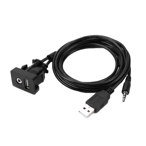 Panel de puerto USB para tablero de 1m, Cable de extensión USB auxiliar de 3,5mm para Toyota Camry Corolla