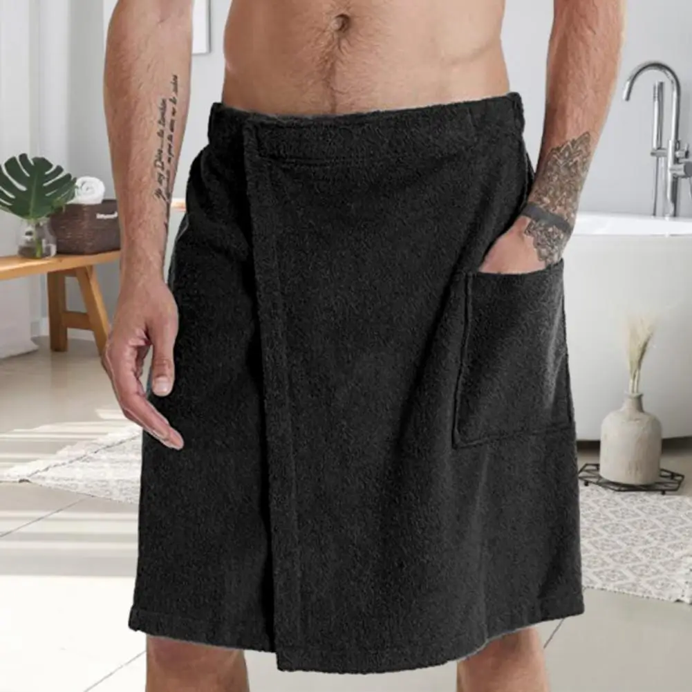 Great Water Absorbance Bath Towel Men's Adjustable Elastic Waist Bathrobe Towel with Pocket for Gym Spa Swimming for Outdoor