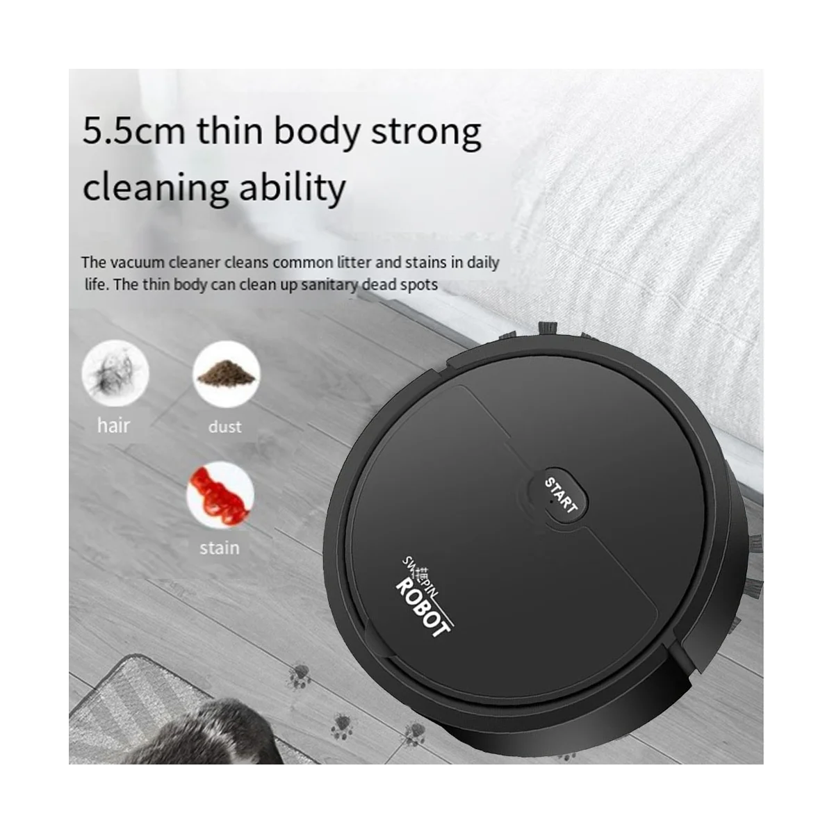 USB Smart Multi-Function Sweeping Robot Vacuum Sweeping Mopping 3-In-1 All-In-One Vacuum Cleaner,Black