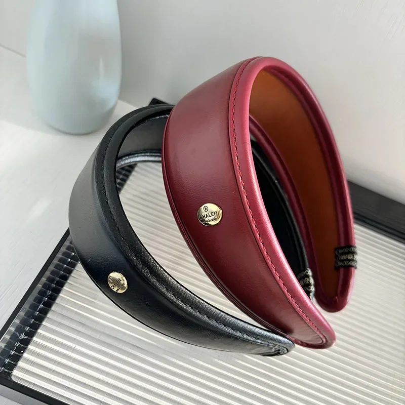 

Minimalist PU Leather Headband French Vintage Style Wide Light Luxury Hair Hoop for Women Girls Daily Hair Accessories